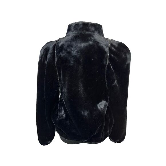 JORDACHE Black Jacket Full Zip Size XS Plush Faux Fur Vtg - Picture 2 of 13